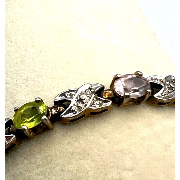 Vintage Multi-Stone Sterling Silver Bracelet With X Design & Gemstones    B19 - Picture 7 of 14